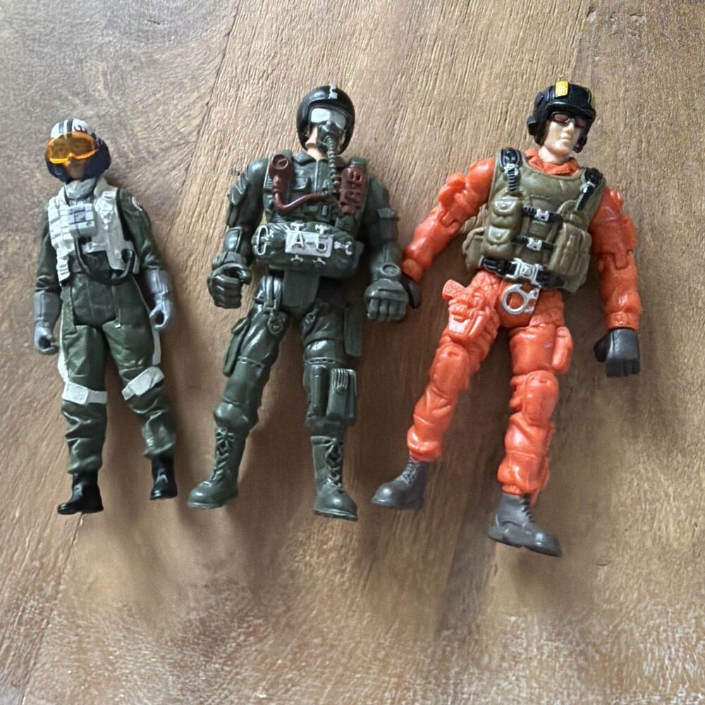 Vintage Lot Of 3 Chap Mei Fighter Jet Pilots Flight Deck Crew 4" Action Figure